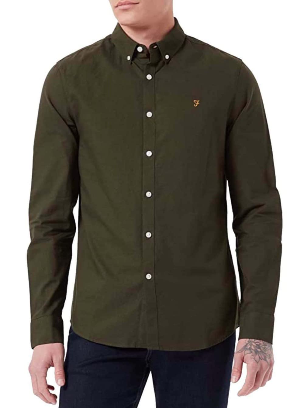 Farah Green Brewer Slim Fit Organic Cotton Oxford Shirt - Dk - L