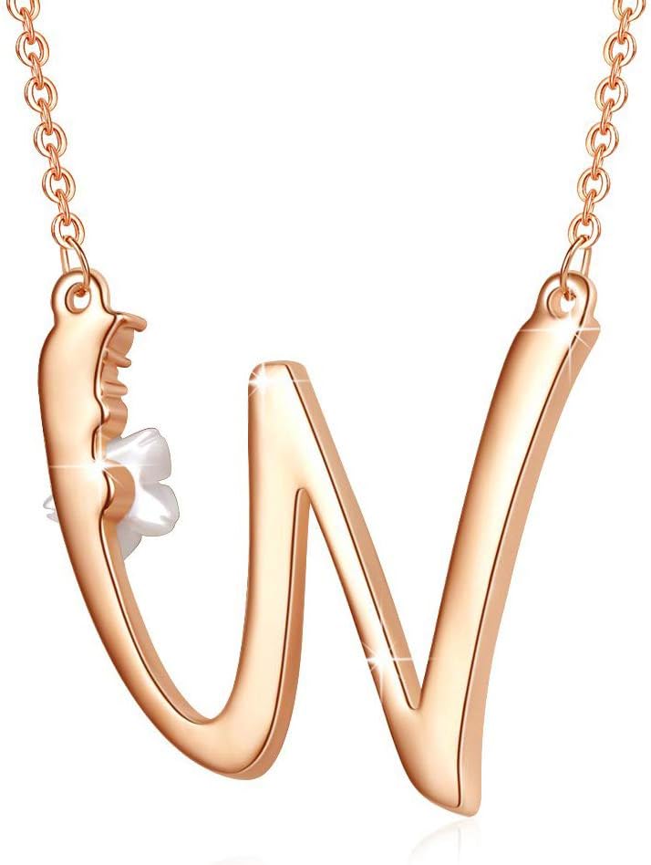 Flower Initial Letter Necklace Pink Red Blue Simulated Pearl Pendant Name Jewelry Made with Austrian Crystals Rose Gold Plated Anniversary Birthday Gifts for Women,18"+2" - Image 5