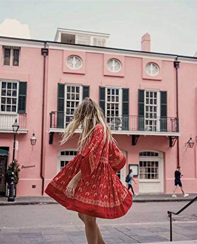 R.Vivimos Women's Summer Cotton Half Sleeve Casual Loose Bohemian Floral Tunic Dresses2