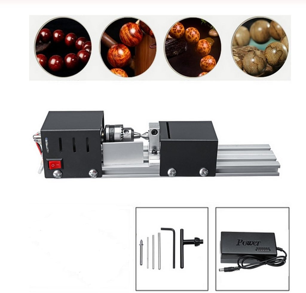 Tool Lathe Standard 未处理 Mini Lathe Beads Polisher Machine DIY CNC Machining for Table Woodworking Wood DIY Tool Lathe Standard Set 6 in 1(Black)