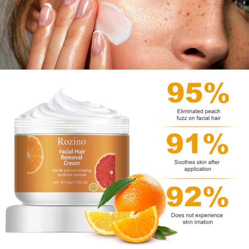 Facial Depilatory Cream, Orange Facial Hair Removal Cream for Upper Lip and Chin for Women, Womens Facial Hair Remover for Sensitive Skin, Gentle and Non-irritating (2PCS)