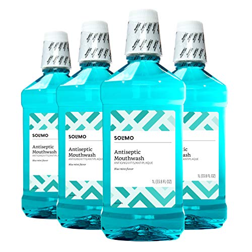 Amazon Brand - Solimo Antiseptic Mouthwash, Blue Mint, 33.8 Fl Oz (Pack of 4)