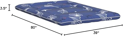 Miniatura 2 de MAXYOYO Colchón de futón japonés estampado de hojas, tatami, colchón portátil para acampar, colchoneta para dormir para niños, plegable, con ruedas,