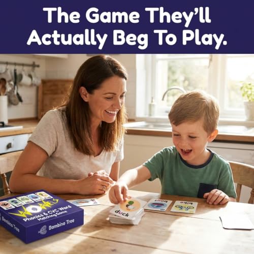 Image of THE BAMBINO TREE WOWELs Phonics and Vowel Sounds Card Game - Learn to Read Kindergarten 1st 2nd Grade Learning - Short Vowel CVC Words and Long Vowel Matching Game 2-8 Players