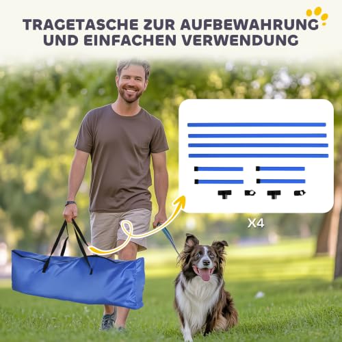 PawHut Agility Hürdenset Slalom Stangen Hunde Training Set 4 x Hürden, Kunststoff, Blau, 95x65x95cm