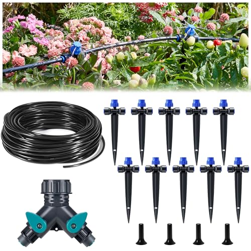 HIRALIY 40ft Push-to-Connect Drip Irrigation Kit, Adjustable Plant Watering System, for Garden Raised Bed Saving Water Automatic Irrigation Equipment with Drip Emitters, Tubing, Connectors by HIRALIY - Used condition - US$15.81
