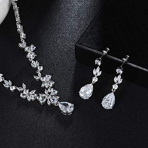 Hadskiss-Jewelry-Set-for-Women-Necklace-Dangle-Earrings-Bracelet-Set-Jewelry-Set-with-White-AAA-Cubic-Zirconia-Allergy-Free-Wedding-Party-Jewelry-for-Bridal-Bridesmaid