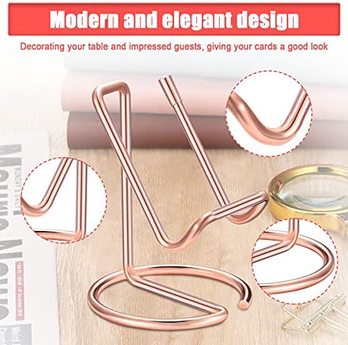 2 Pieces Metal Business Card Holder for Desk, Cell Phone Stand, Elegant Line Business Card Display Holder Stand, Office Desktop Business Name Card Organizer (Rose Gold)