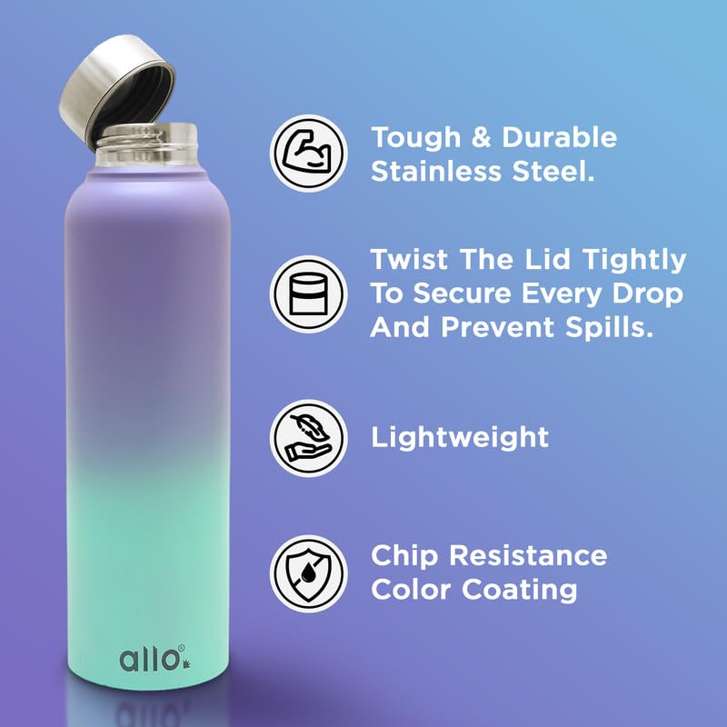 Image of Allo Stainless Steel Water Bottle For Adults, Kids 950ml Water Bottles For School, Office, Sports, Gym 950ml Water Bottle For Men And Women, Pack Of 2| Leak Proof, Bpa Free, Lavender & Blue Baby