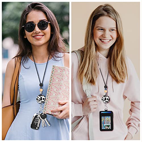 Cow Print Lanyards For Id Badges And Keys, Cute Id Badge Holder With Lanyard, Silicone Beaded Breakaway Lanyard For Women Teacher Nurse, Slim Front Pocket Wallet, Leather Id Case Wallet With Zipper #TOP1