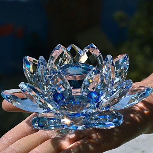 Value for Money Products CRYSTAL LOTUS FLOWER ORNAMENT LARGE CRYSTOCRAFT HOME DECOR FREE P&P (Blue)