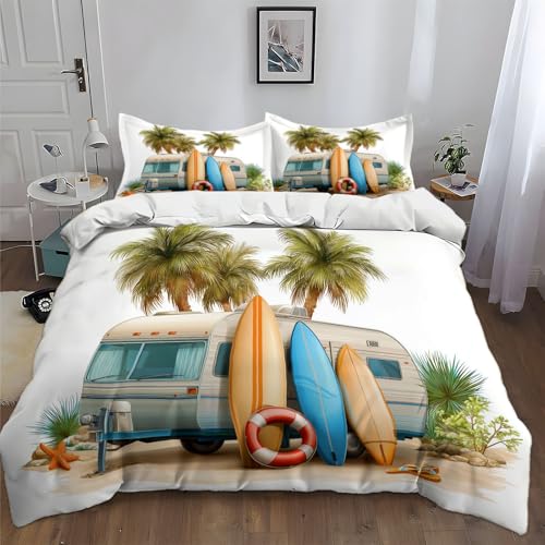 Funda nórdica Cama Aro Salvavidas para Tabla De Surf De Playa Bedding Microfibra 3 Piezas Compuesto por 1 Funda Nordica 150 x 220 cm+ 2 Fundas de Almohada 50 x 75 cm Tacto Agradable Blanco
