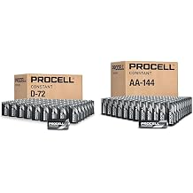 PROCELL Constant D 72 Pack and AA 144 Pack Long-Lasting Alkaline Batteries Bundle 10-Year Shelf Life, Bulk Value Pack for Professional Devices