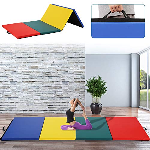 Image of Gymnastics Yoga Exercise Mat - Extra Thick Folding Tumbling Mat for Home Gym With Carrying Handles 4'x8'x2 Anti-Tear Fitness Aerobics Crash Panel for Kids, Adult