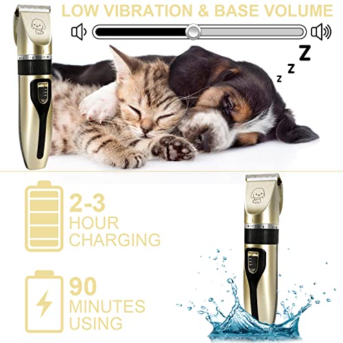 Tondeuse Chien Professionnelle,13 Pcs Tondeuse Chien,Lames en Céramique Amovibles et Lavables,Faible Bruit Rechargeable Electrique Tondeuse pour Chien et Chat Dog Clipper Kit (Doré) – Image 6
