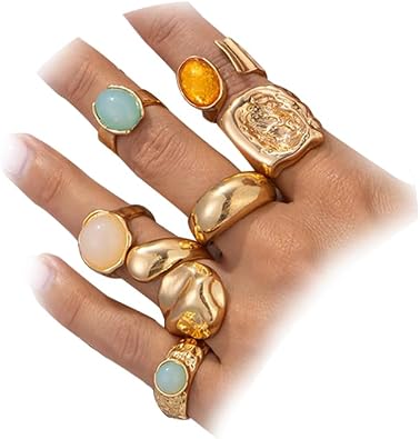 Chunky Rings for Women Stackable Vintage Adjustable Rings for Women Gold Statement Stone Ring Set Non Tarnish Vintage Jewelry
