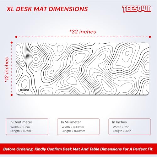 Image of XL Off White Topographical Extended Mousepad (12x31) inches for Laptop Desktop PC and Gaming Desk Mat Rubber Base Desk Pad