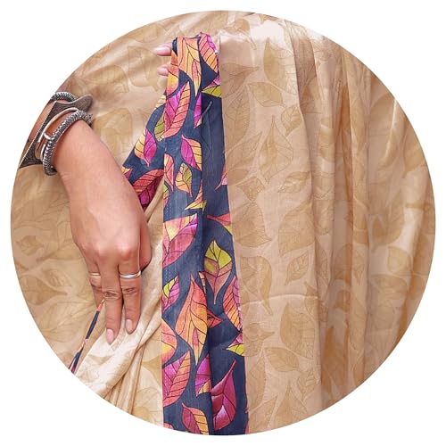 Image of MIRCHI FASHION Saree for Woman Chiffon Geometric and Leaf Printed | Lightweight Daily Regular Use Comfortable Women's Sari with Blouse Piece (Available in 15 Designs)
