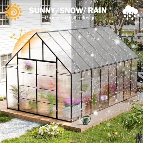 Cdcasa Y8L046-1016-BK-NEW-LL 10X16 Ft Greenhouse For Outdoors,Upgraded Polycarbonate Greenhouse Aluminum Greenhouses W/3 Vents Window thumb #4