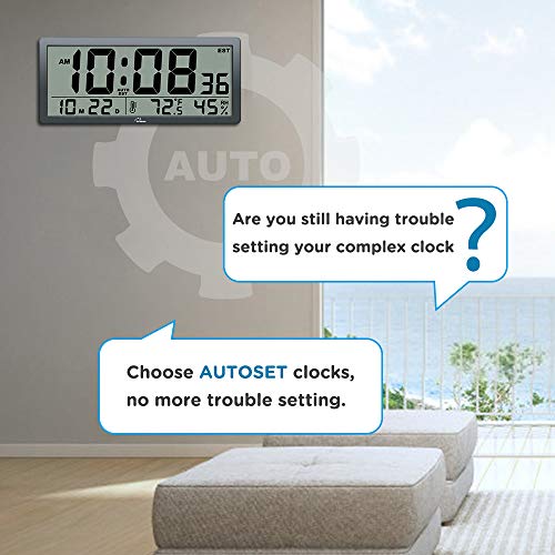 Wallarge Auto Set Large Digital Wall Clock - 14 Inches Oversize Battery Operated Desk Clock With Temperature, Date And Second Large Display, Auto Dst, Great Clocks For Seniors, Living Room And Office #TOP1