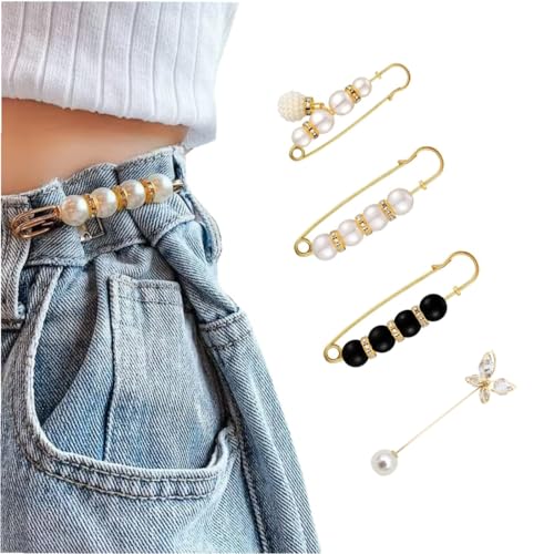 Image of Pearl Brooch, Sweater Shawl Hat Clip Neckline Pins Double Faux Pearl Brooches for Women Girls Fashion Cover Up Buttons Clothing Dresses Decoration Accessories Pant Waist Tightener Safety Pins