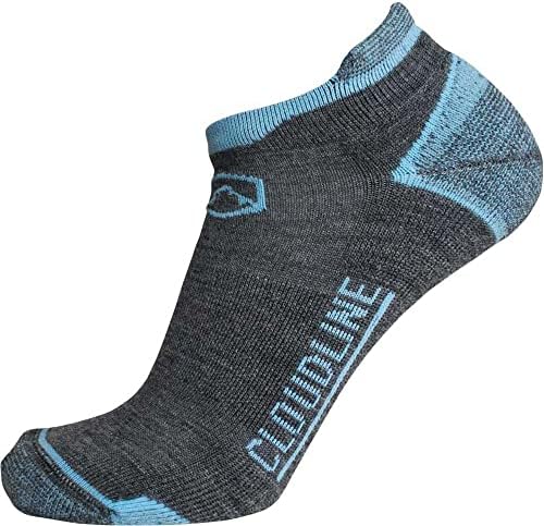 CloudLine No Show Running Socks - Light Cushion Merino Wool, Anti-Blister, Moisture Wicking, Breathable, Backcountry Blue, Size Medium (Men 6-8.5, Women 7-9.5)