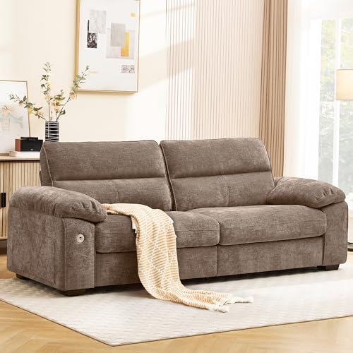 Image of Ihanherry 72 inch Modern Sofa for Living Room, Deep Seat Chenille Loveseat with Fast Charging Port & Removable Washable Cushions, Pillow-Armrest Couch for Small Space /Apartment, Sturdy Frame, Brown
