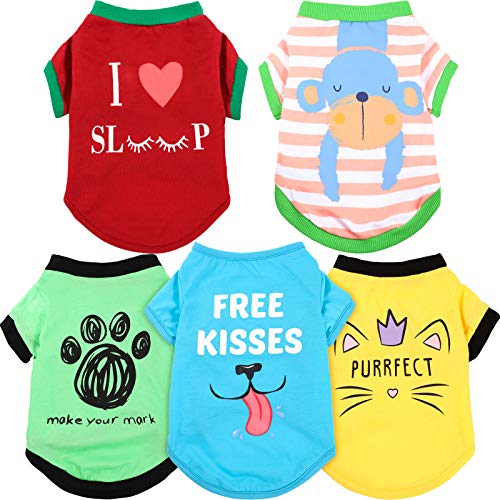 5 Pieces Printed Puppy Dog Shirts Pet Shirt Soft Breathable Pet T-Shirt Printed Pet Clothing for Dogs and Cats (M Size)