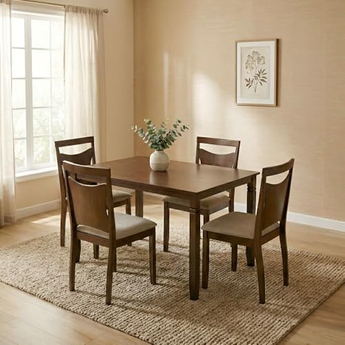 Danube Home Salvoy 1+4 Dining Set | 5-Piece Comfortable Dining Set | Kitchen Dining Table With 4 Dining Chairs | Modern Design Furniture For Dining Room - Walnut/Grey