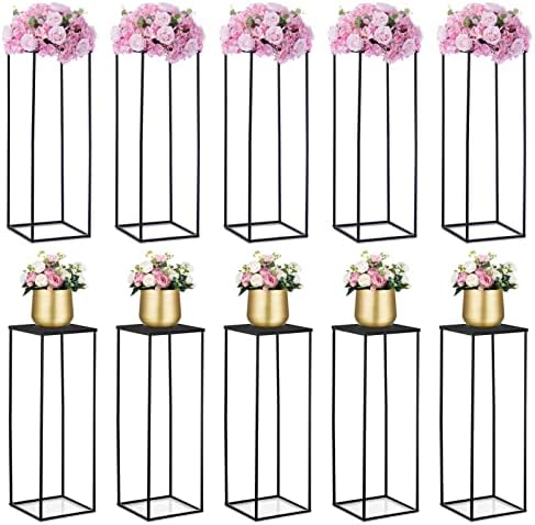 Nuptio Gold Vase for Wedding Centrepieces - 2 Pcs 80cm Tall Metal Flower Vases Flowers Stand for Party Tables Decorations Elegant Bulk Weddings Centerpieces Table Geometric Column Display Stand