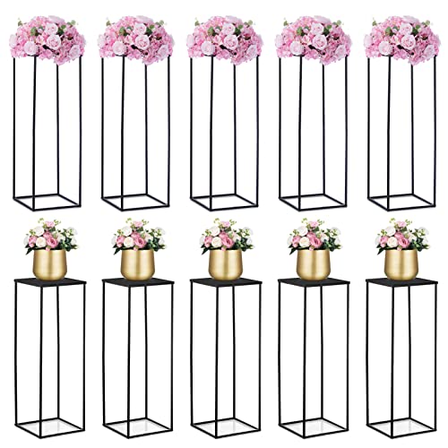 NUPTIO Black Vase Wedding Centerpieces, Geometric Stand, 31.5" Tall, 10 Pcs