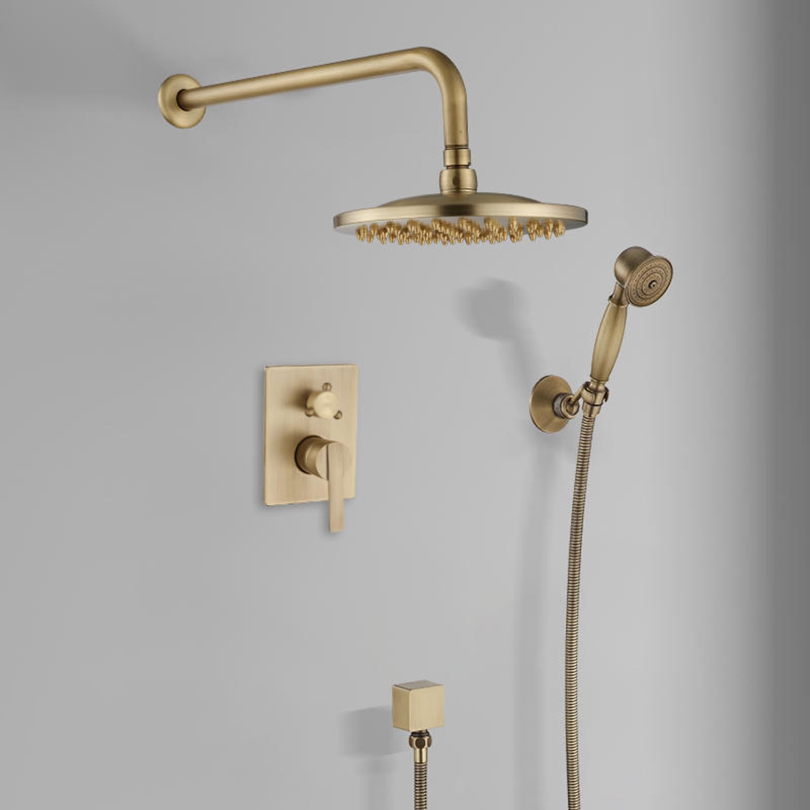 JYBNBBE Concealed Shower Mixer Taps Wall Mounted Hot and Cold Brass 2 Functions Single Handle Rainfall Shower Head and Hose Set Antique
