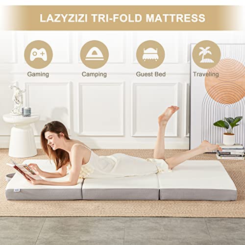 Lazyzizi Folding Mattress,Memory Foam Tri-fold Mattress with Breathable & Washable Bamboo Fiber Fabric Cover, Foldable Floor Guest Bed for Camping, Road Trip, 4Inch Single by Lazyzizi - Image 5