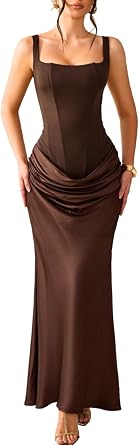 Kaei&Shi Corset Long Dresses,Lace Up Back Satin Mermaid Prom Dress,Women Formal Gowns Bridesmaid Wedding Guest
