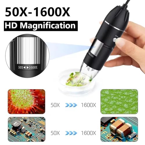 Image of ETZIN 3 in 1 USB Microscope HD 1920x1080P Digital Microscope 50X to 1600X Magnification Mini Microscope Camera Magnifier with 8 LED and Metal Stand, Compatible with Mac Window 7 8 10 EPL-584IM