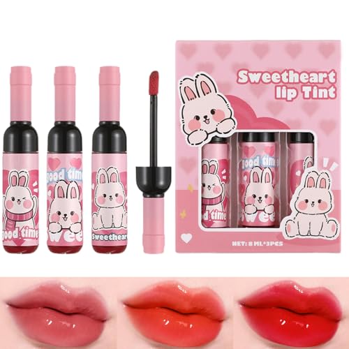Wezalget Juego de brillo de labios, brillo de labios para mujeres | Lápiz labial líquido impermeable de 3 colores | Suministros de belleza, de botella de vino, maquillaje diario de larga duración para