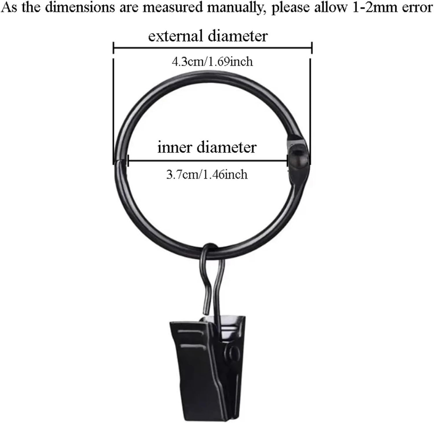 Versatile 35Pcs Curtain Rings with Clips Metal Hooks Hangers Black Drapery with Accessories