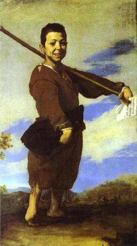 Peinture à l'huile reproduction Ribera, grand tableau sur toile The Beggar 1642 30x36