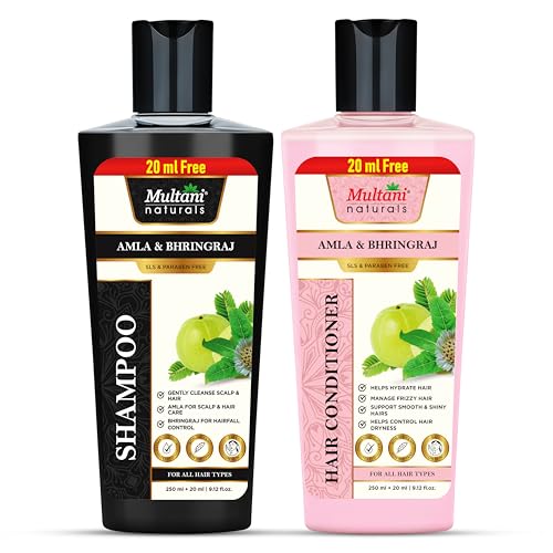 Multani Naturals Amla & Bhringraj Shampoo 270 ml + Conditioner 270 ml Combo | Ayurvedic Hair Care for Stronger, Shinier Hair | Helps Reduce Breakage & Dandruff | Dermatologically Tested | For All Hair Types