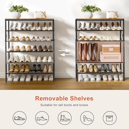 UNITSTAGE 6 Tier Metal Shoe Rack with Wood Top, 18-24 Pairs by UNITSTAGE - Used condition - Image 5