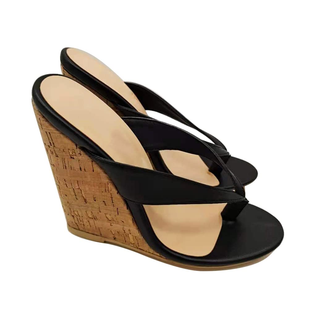 Sandalias de tacón para Mujer, Tacones Altos, Sandalias de cuña con Punta de Verano para Mujer, Sandalias de tacón Alto con Punta Redonda (Color: Negro, tamaño: 5,5) (Negro 7,5)