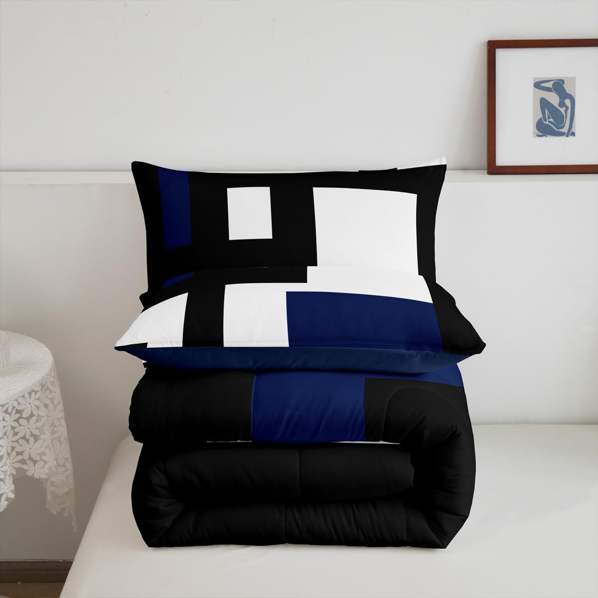 Erosebridal Black and White Striped Comforter Set Twin Size,Abstract Square Bedding for Kids Teens Adult,Modern Geometric Stripes Bold Lines Quilt,Minimalist Stylish Plaids Duvet Insert