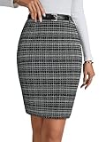 OPOIPIN Women's Plaid High Waist Zipper Slit Pencil Bodycon Mini Skirt Black Large