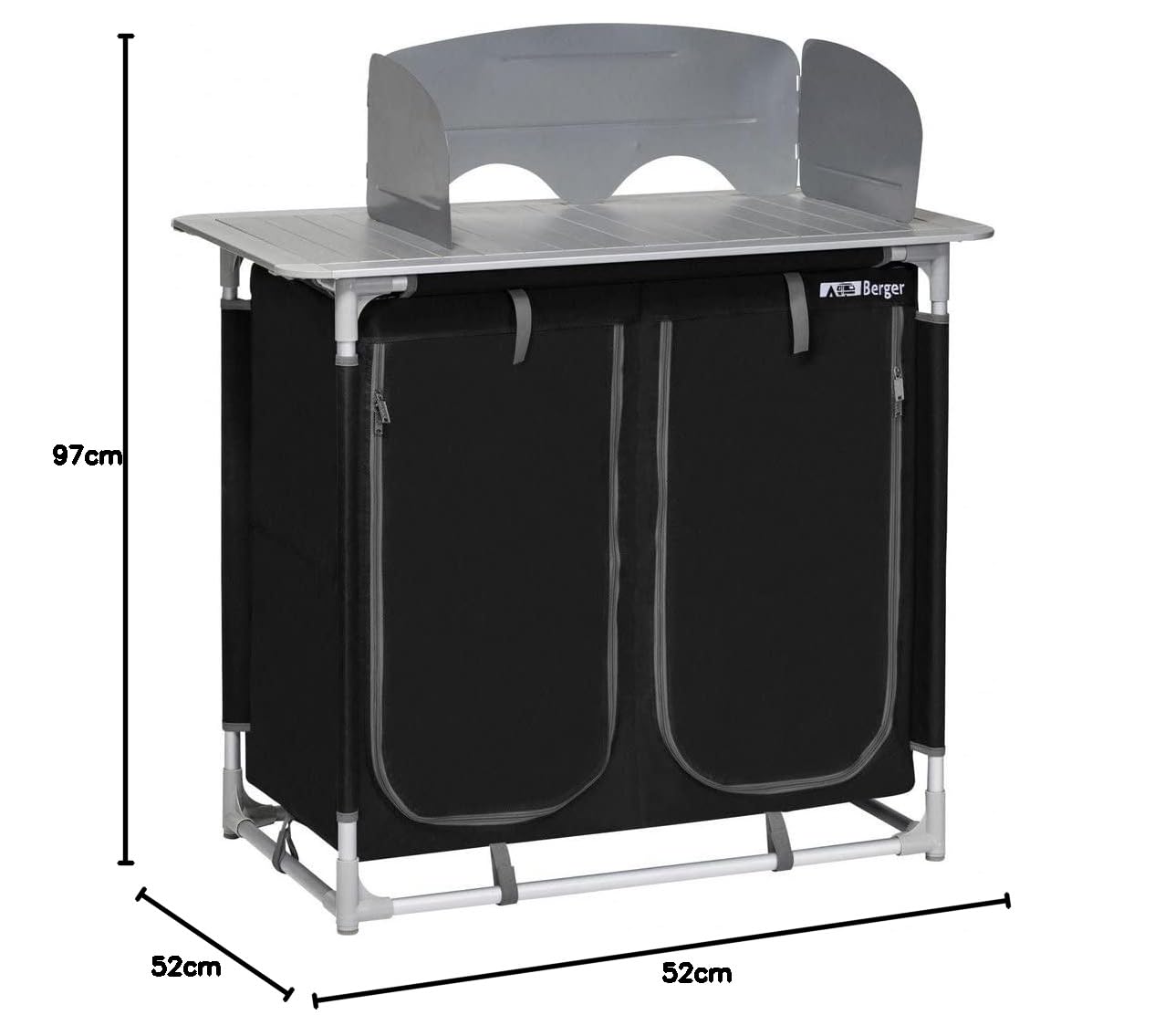 Berger Cuisine De Camping S/M/L - Armoire De Camping Pliante En Aluminium - Meuble Rangement Extérieur Noir/Gris