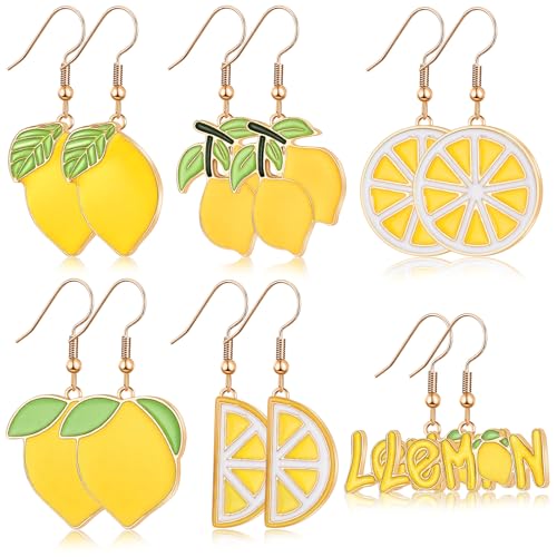 Nosiny 6 Pairs Earrings for Women Jewelry Soccer 4th of July Baseball Softball Golf Sports Game Earrings Fruit Nurse Tooth(Lemon Yellow)