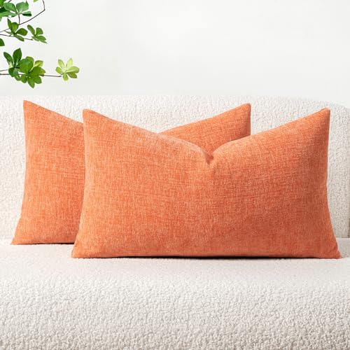 Image of MIULEE Pack of 2 Couch Throw Pillow Covers 12x20 Inch Soft Coral Red Chenille Lumbar Pillow Covers for Sofa Living Room Spring Home Decor Couch Solid Dyed Cases