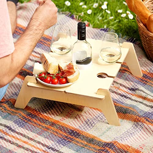 BEIXSAS Mesa de Piquenique Dobrável de Madeira Mesas de Piquenique e Bandeja de Lanche com Suporte d
