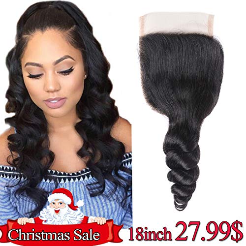 Brazilian Loose Lace Closure 100% Human Hair Closure 4X4 7A Brazilian Hair Loose Wave Closure 18 inch Free Part
