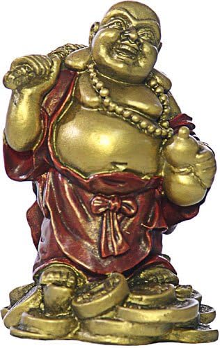 Standing Happy Buddha Hotai on Coins (small) - O-048GR