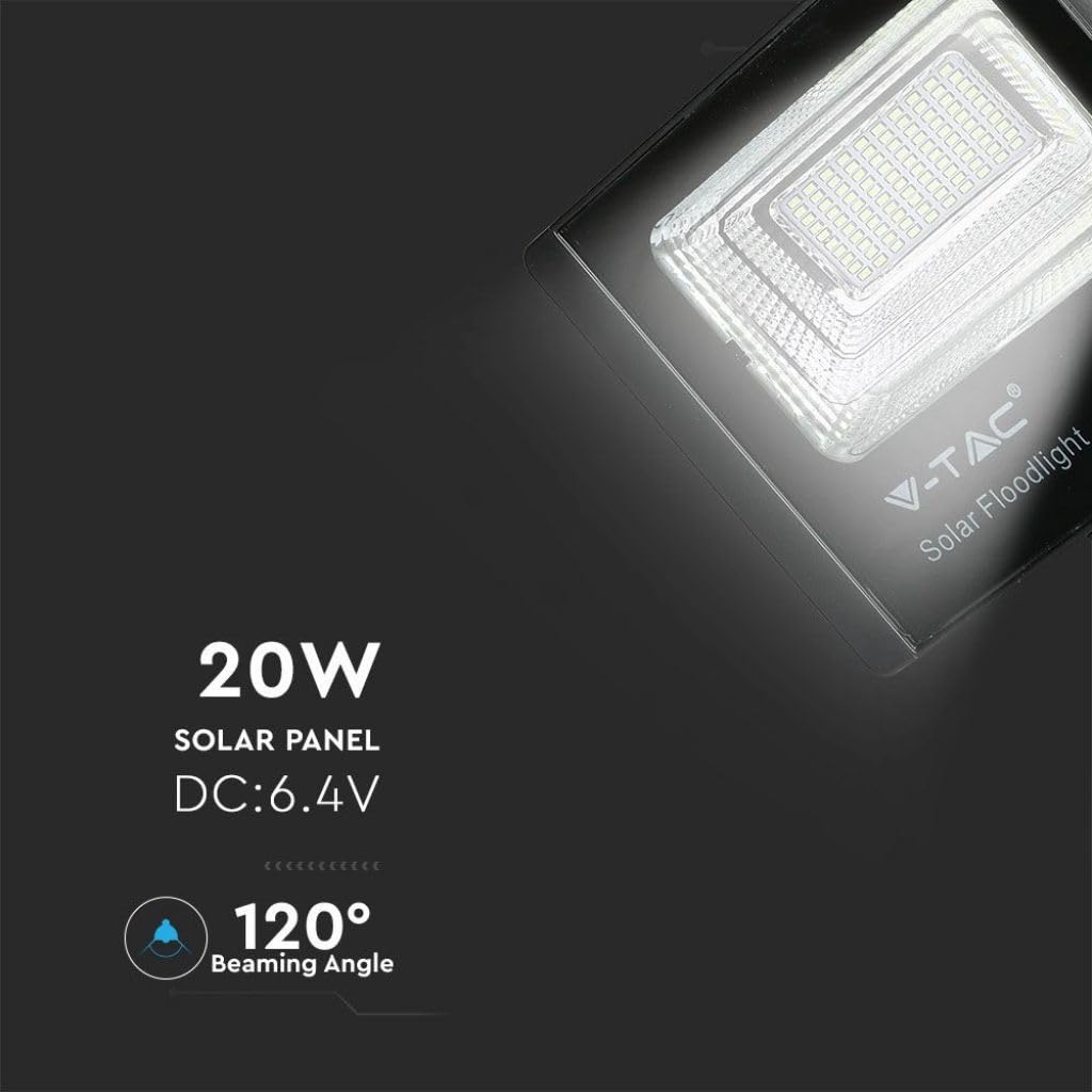 V-TAC reflektor LED 60 W z panelem słonecznym i pilotem zdalnego sterowania, czarny
